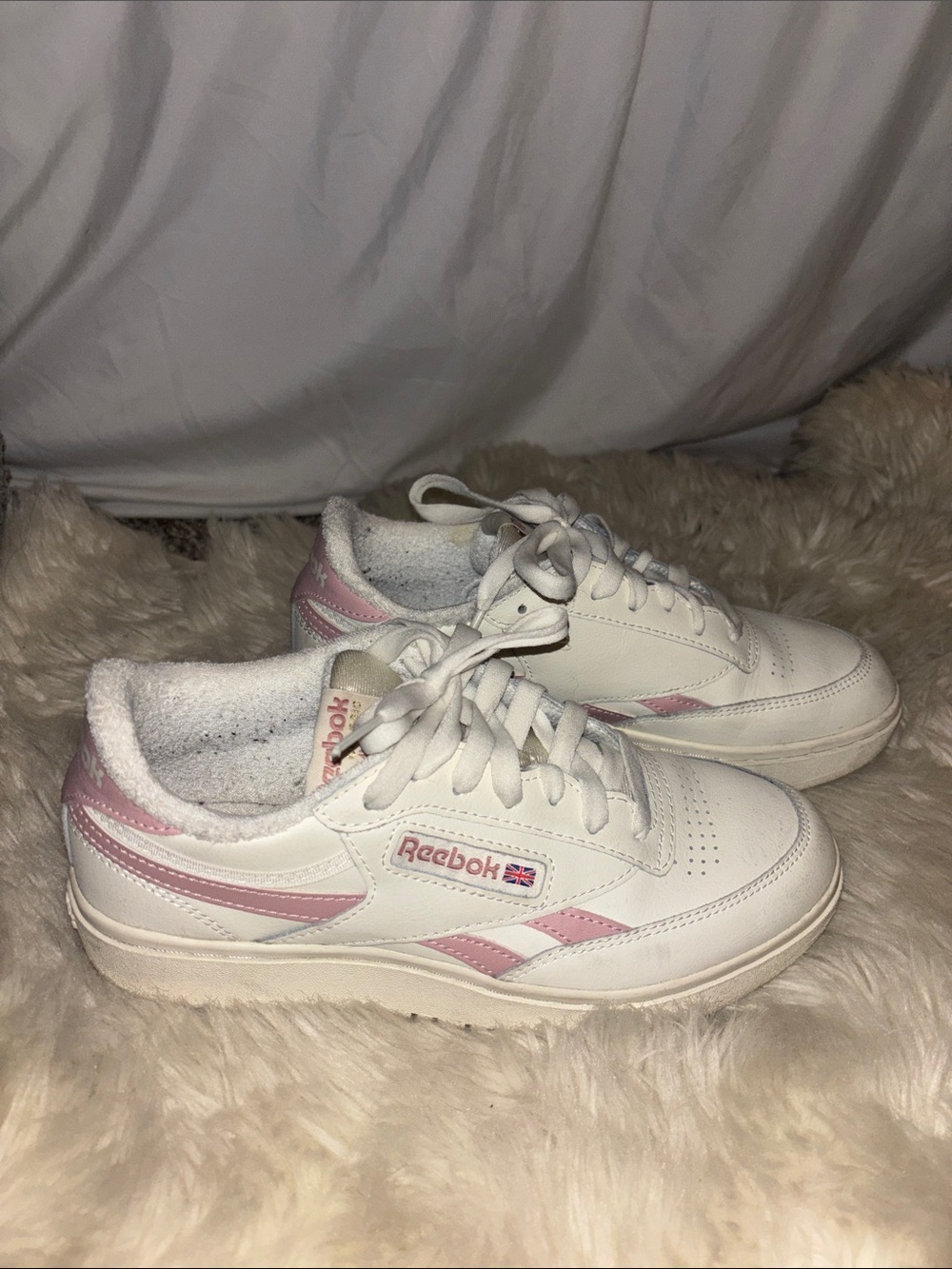 Reebok Womens Club C Double Revenge Platform Tennis Shoes in Chalk/Smokey Rose